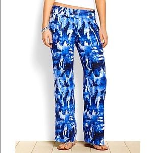 Women’s Tommy Bahama Pants Large Celeste Palms Linen Costal, Beach, Comfortable